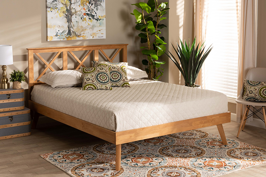 Baxton Studio SW8219 Galvin Full Size Platform Bed - Rustic Brown - Adjustable Headboard