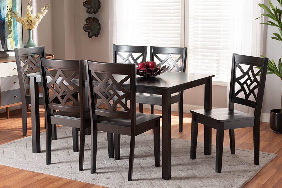 RH340C-Dark Brown-7PC Dining Set Baxton Studio Nicolette Modern & Contemporary Dark Brown Finished Wood 7 Piece Dining Set