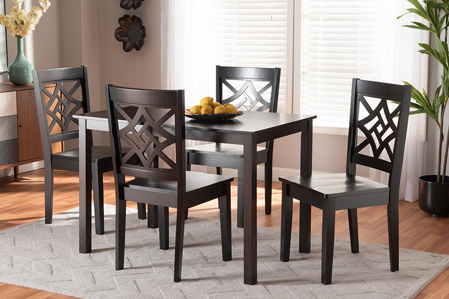 RH340C-Dark Brown-5PC Dining Set Modern & Contemporary Wood Dining Set, Dark Brown - 5 Piece