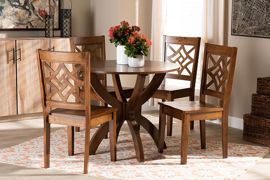 Anila-Walnut-5PC Dining Set Anila Modern & Contemporary Wood Dining Set, Walnut Brown - 29.9 x 35.4 x 35.4 in -  BAXTON STUDIO, 193271216529