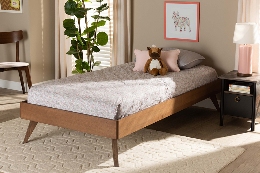 MG9704-Ash Walnut-Bed Frame-Twin Baxton Studio Lissette Mid-Century Modern Ash Walnut Finished Wood Twin Size Platform Bed Frame