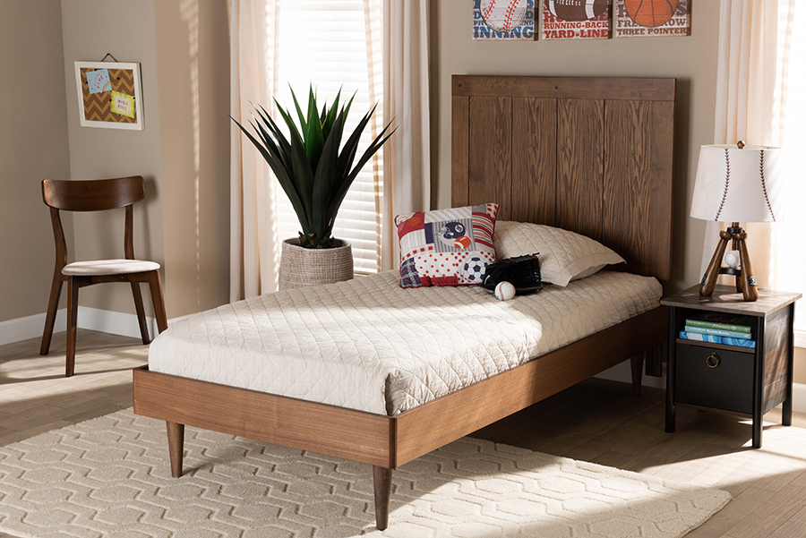 Nicola-Ash Walnut-Twin Baxton Studio Nicola Mid-Century Modern Transitional Ash Walnut Finished Wood Twin Size Platform Bed