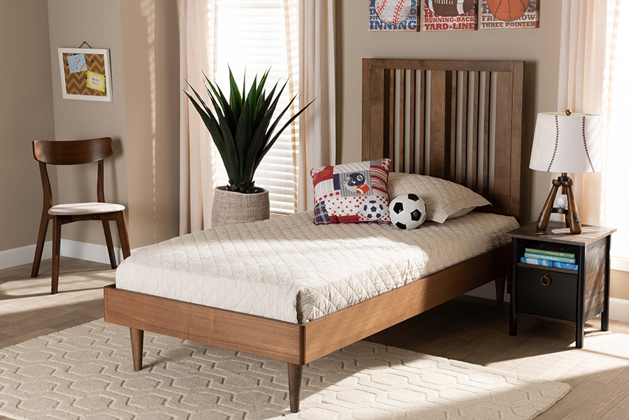Kioshi-Ash Walnut-Twin Baxton Studio Kioshi Mid-Century Modern Transitional Ash Walnut Finished Wood Twin Size Platform Bed