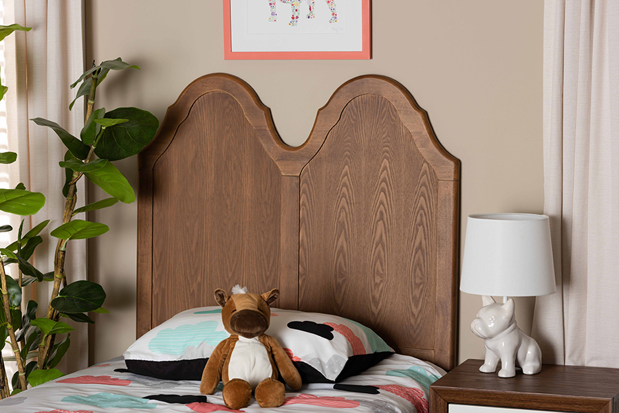 MG9738-Ash Walnut-HB-Twin Baxton Studio Tobin Vintage Classic & Traditional Ash Walnut Finished Wood Arched Headboard - Twin Size