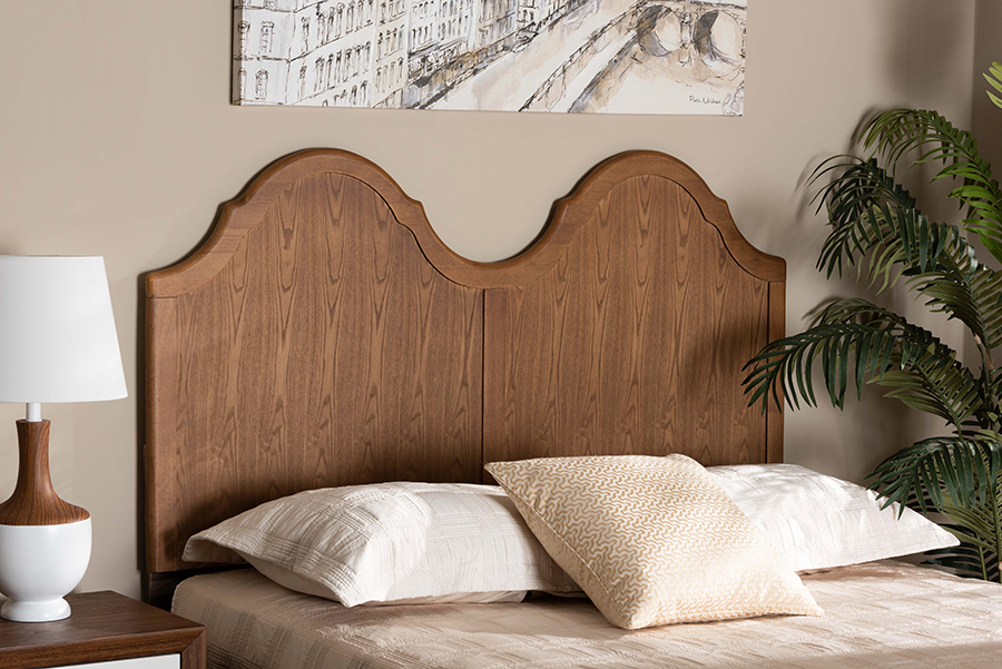 MG9738-Ash Walnut-HB-Queen Baxton Studio Tobin Vintage Classic & Traditional Ash Walnut Finished Wood Arched Headboard - Queen Size