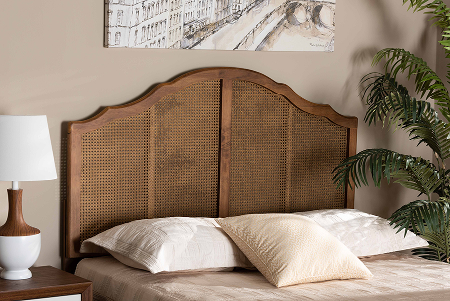 MG9741-Ash Walnut Rattan-HB-Queen Iris Vintage Classic & Traditional Arched Headboard, Ash Walnut - Queen Size