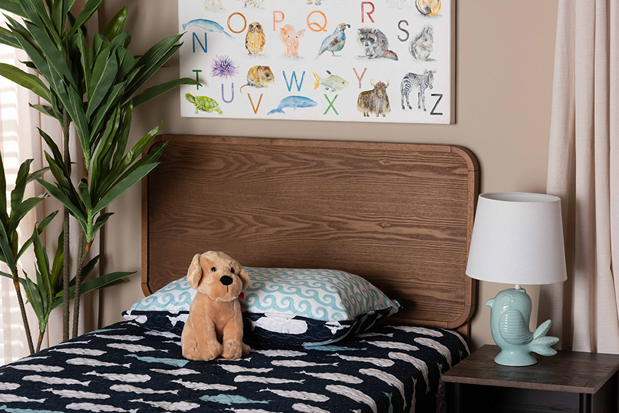 MG3000P-Ash Walnut-HB-Twin Baxton Studio Mailene Mid-Century Modern Walnut Brown Finished Wood Headboard - Twin Size