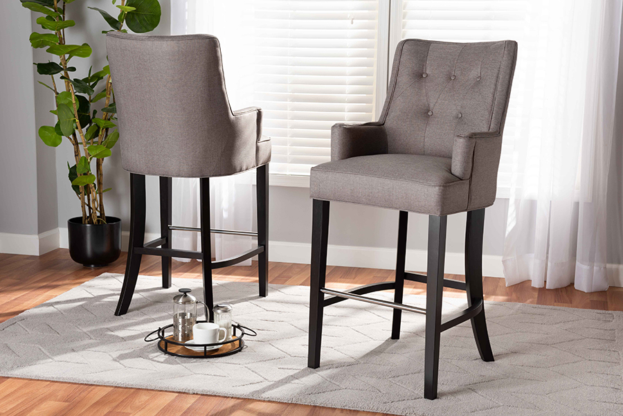 BBT5407B-Grey-Wenge-BS Baxton Studio Aldon Modern & Contemporary Grey Fabric Upholstered & Dark Brown Finished Wood Bar Stool Set - 2 Piece -  193271158690