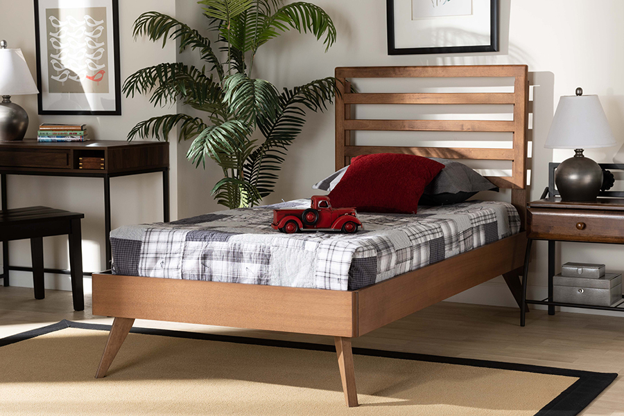 Shiro-Ash Walnut-Twin Baxton Studio Shiro Mid-Century Modern Ash Walnut Finished Wood Platform Bed - Twin Size
