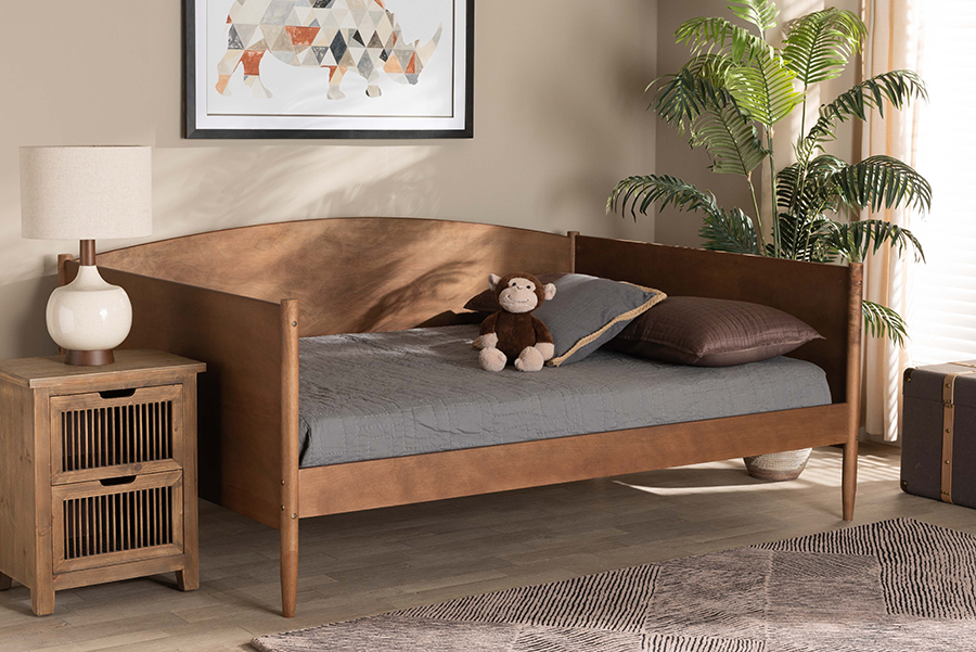 MG0016-Walnut-Daybed-Full Baxton Studio Veles Mid-Century Modern Ash Walnut Finished Wood Daybed - Full Size