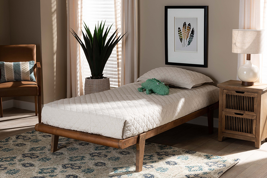 MG0002-Ash Walnut-Twin Baxton Studio Kaia Mid-Century Modern Walnut Brown Finished Wood Platform Bed Frame - Twin Size