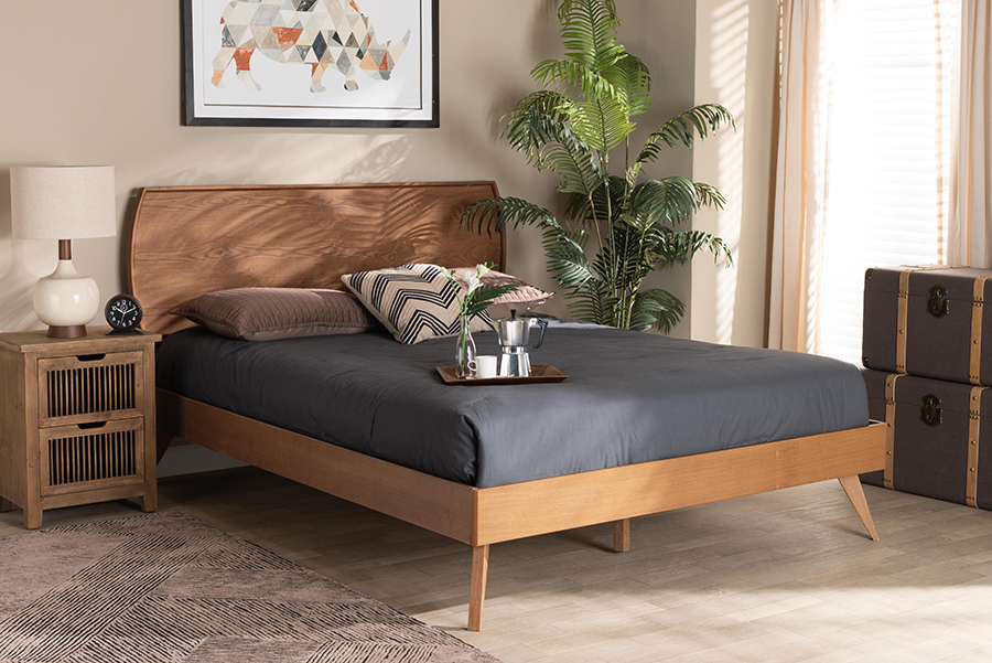 Aimi-Ash Walnut-King Aimi Mid-Century Modern Platform Bed, Brown - 79.5 x 82.5 x 58.1 in. - King Size