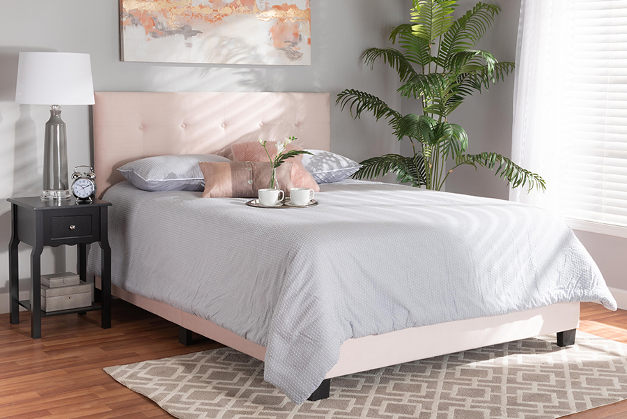 CF9210B-Light Pink Velvet-Queen Baxton Studio Caprice Modern & Contemporary Glam Light Pink Velvet Fabric Upholstered Panel Bed - Queen Size