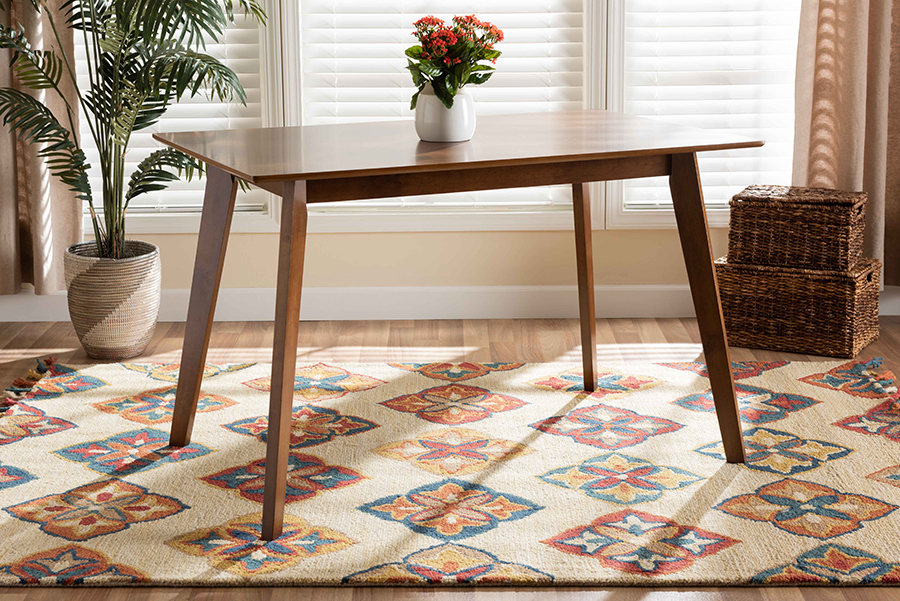 Baxton Studio Maila Mid-Century Dining Table - Walnut Brown - Rectangular - Seats 4 - Sturdy Wood Construction