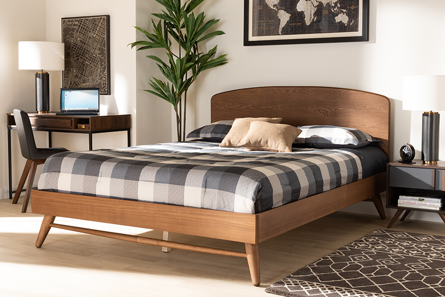 MG-2200-1-Ash Walnut-Full Baxton Studio Keagan Mid-Century Modern Transitional Walnut Brown Finished Wood Full Size Platform Bed