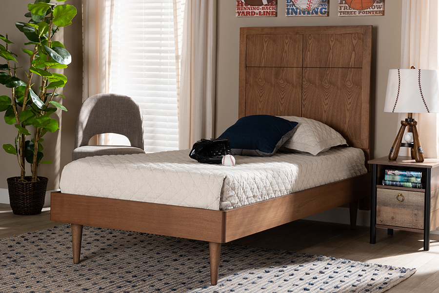 Rin-Ash Walnut-Twin Baxton Studio Rin Mid-Century Modern Walnut Brown Finished Wood Twin Size Platform Bed