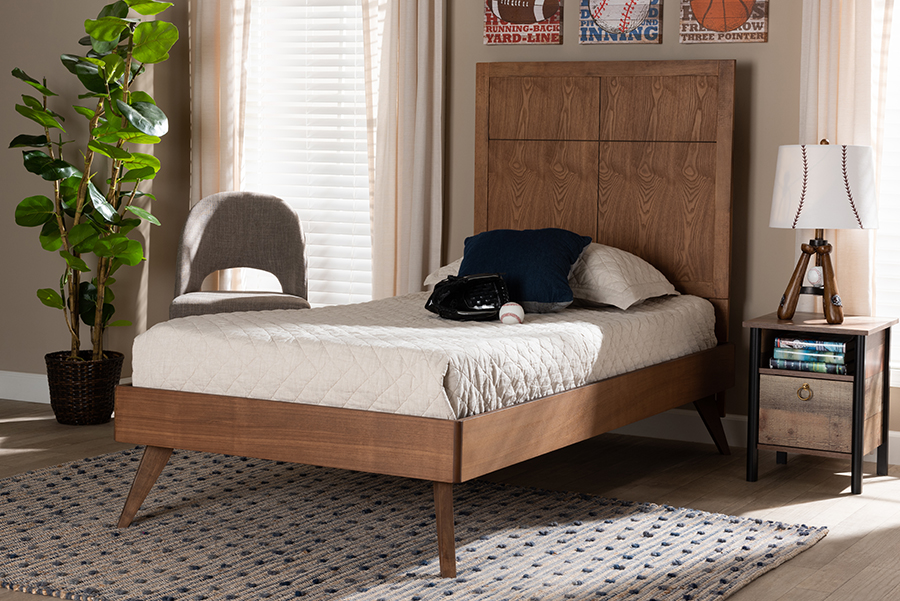 Noela-Ash Walnut-Twin Baxton Studio Noela Mid-Century Modern Walnut Brown Finished Wood Twin Size Platform Bed
