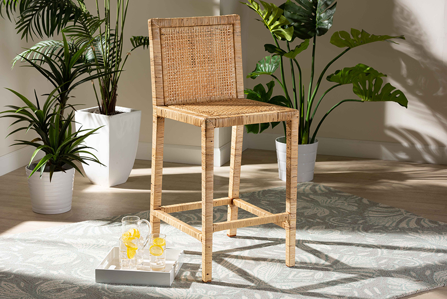 Baxton Studio Sofia Counter Stool - Natural - 40.2in. Height - Modern Design - Handmade