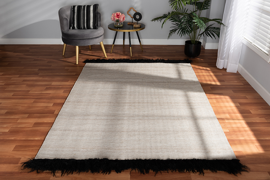Dalston-Beige-Rug Baxton Studio Dalston Modern & Contemporary Handwoven Wool Blend Area Rug, Beige & Black