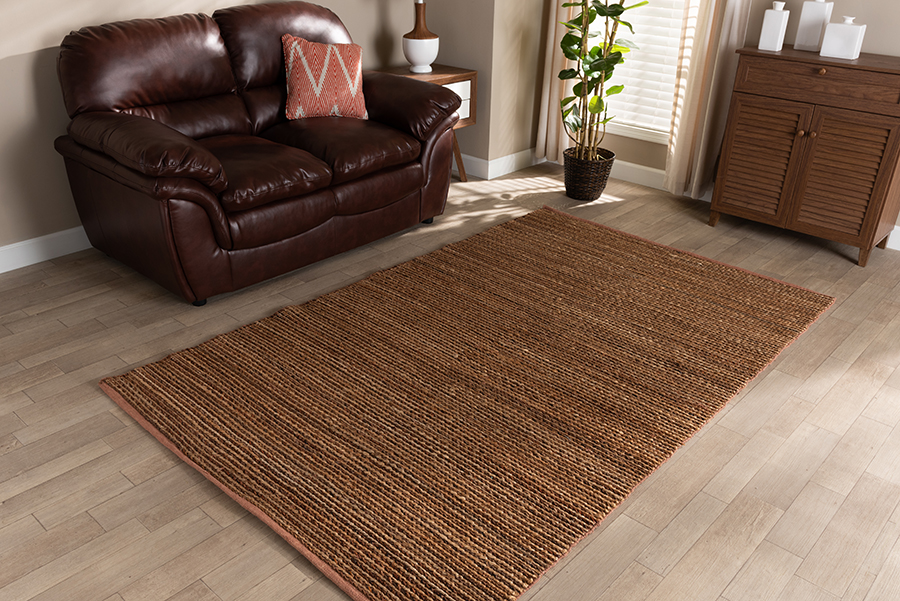 Zaguri-Natural-Tan-Rug Baxton Studio Zaguri Modern & Contemporary Handwoven Leather Blend Area Rug, Natural & Tan