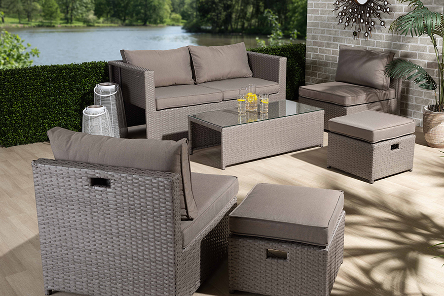 MLM-210592-Light Grey Haina Modern & Contemporary Synthetic Rattan Patio Set, Grey