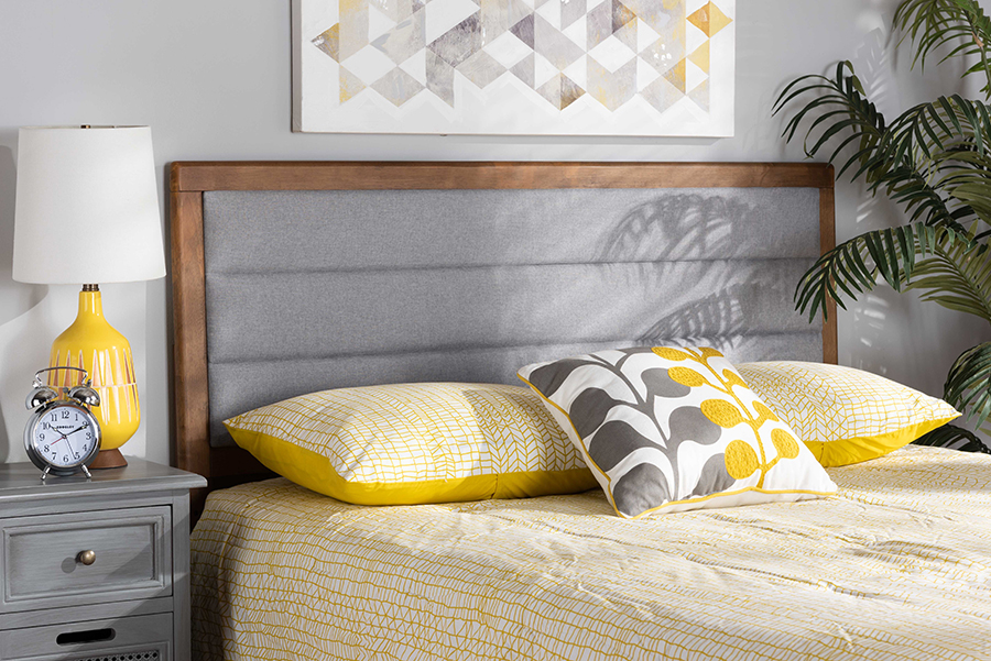 MG9732-Light Grey-Walnut-Queen-HB Dexter Fabric Wood Headboard, Light Grey & Walnut Brown - Queen Size