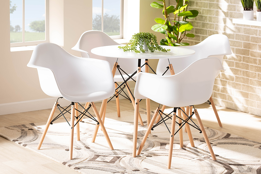 Picture of Baxton Studio AY-PC12-White-5PC Dining Set Galen Modern & Contemporary White Finished Polypropylene Plastic & Oak Brown Finished Wood Dining Set - 5 Piece