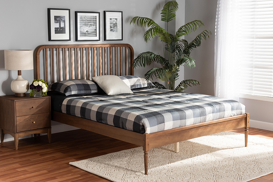 MG0058-Walnut-Queen Neilan Modern & Contemporary Wood Platform Bed, Walnut Brown - Queen Size