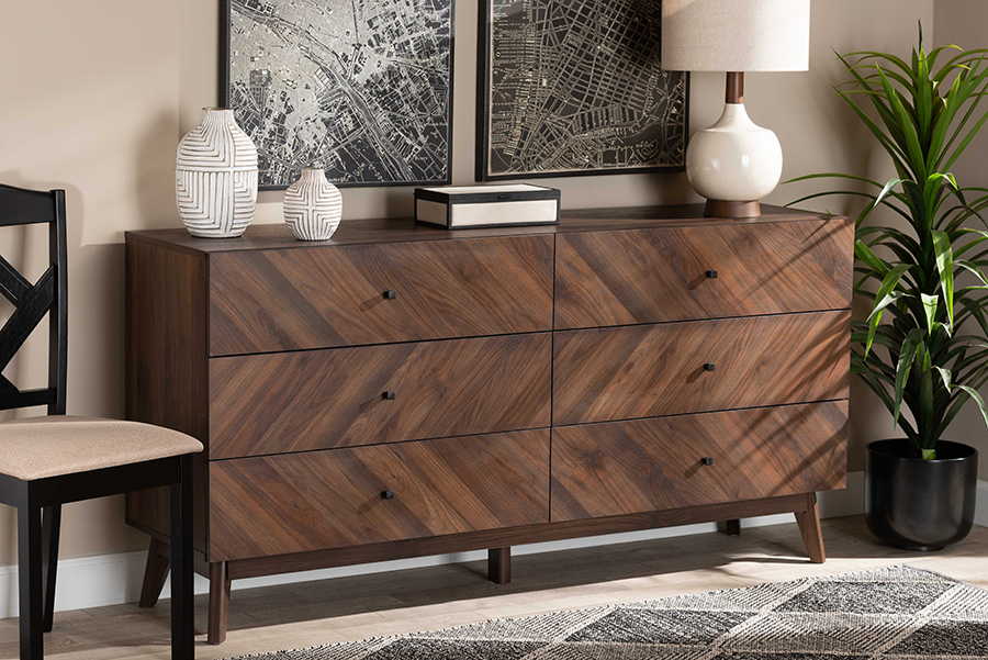 LV23COD23232WI-Columbia-6DW-Dresser Hartman Mid-Century Modern Wood 6-Drawer Dresser, Walnut Brown