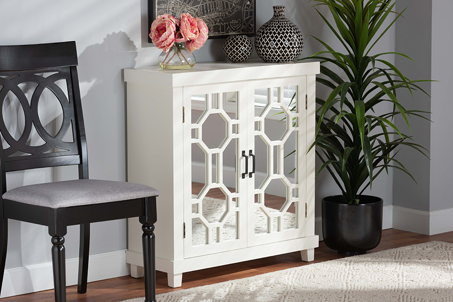 Picture of Baxton Studio JY20B076-White-Mirror-Sideboard Carlena Modern & Contemporary Wood & Glass 2-Door Sideboard&#44; White & Mirror