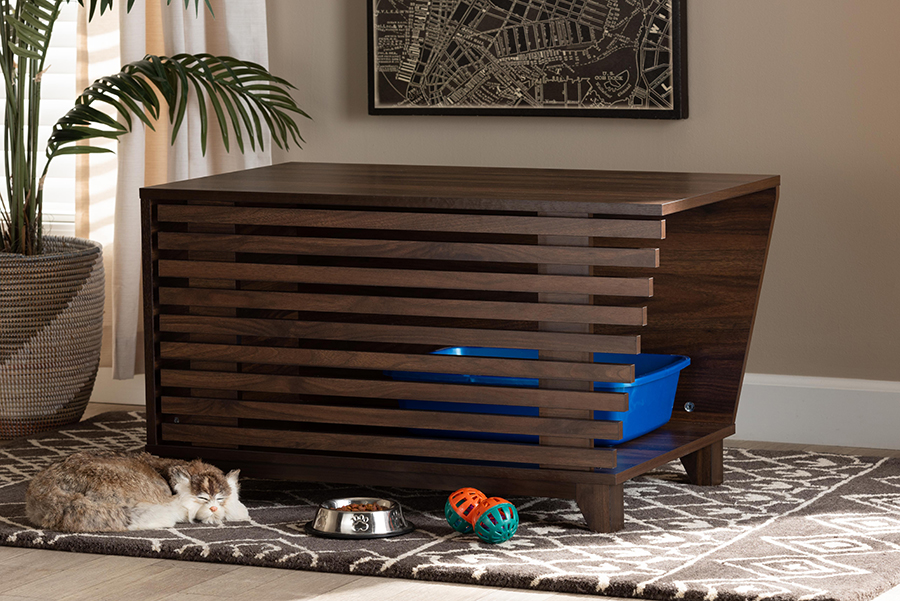 Picture of Baxton Studio SECHC150130WI-Walnut-Cat House 18.1 x 31.5 x 18.9 in. Eckhart Modern & Contemporary Two-Tone Wood Cat Litter Box Cover House&#44; Walnut Brown