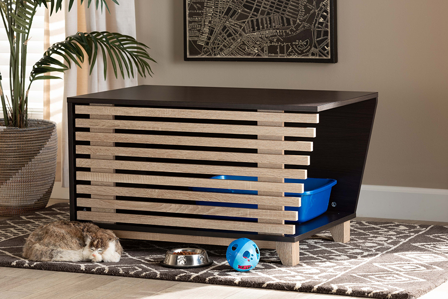 Picture of Baxton Studio SECHC150130WI-Modi Wenge-Hana Oak-Cat House 18.1 x 31.5 x 18.9 in. Eckhart Modern & Contemporary Two-Tone Wood Cat Litter Box Cover House&#44; Dark Brown & Oak
