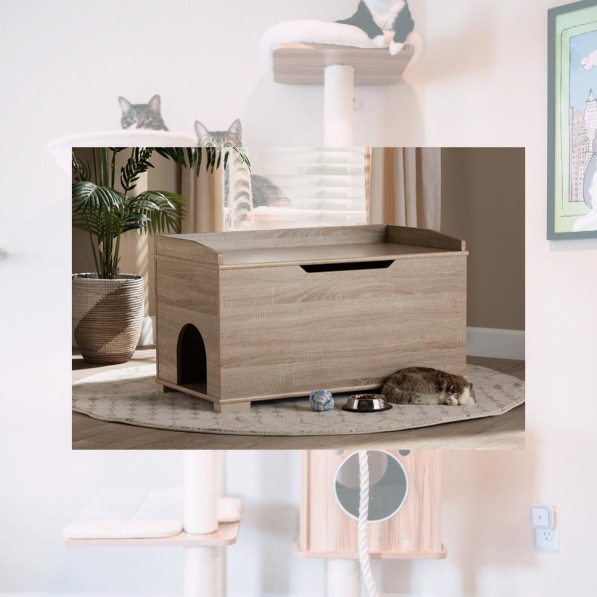 Picture of Baxton Studio SECHC150140WI-Hana Oak-Cat House 20.1 x 35.4 x 18.9 in. Mariam Modern & Contemporary Wood Cat Litter Box Cover House&#44; Oak
