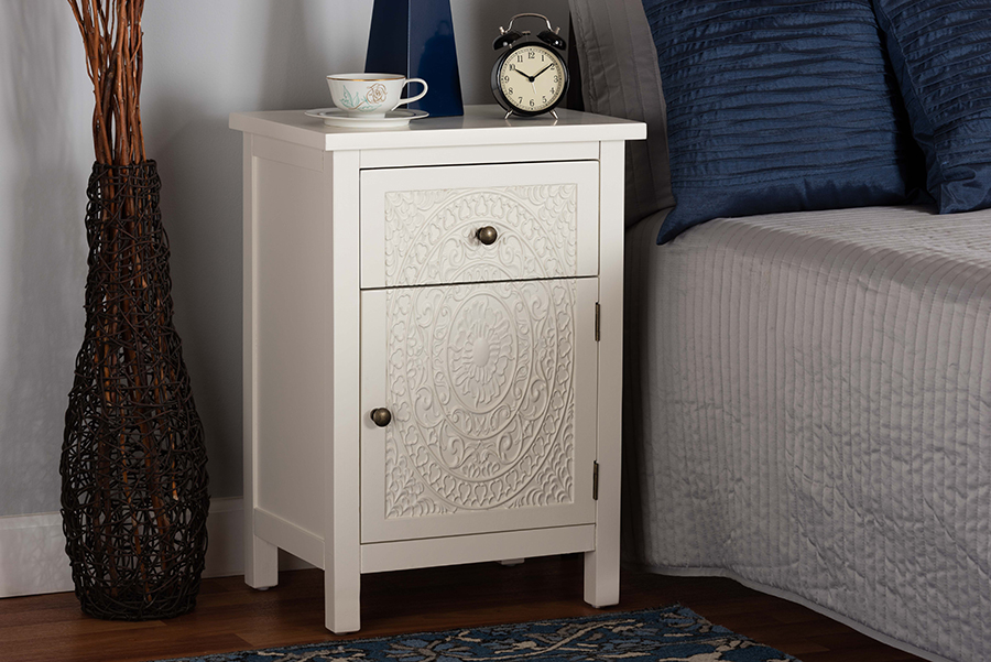 Picture of Baxton Studio JY20B083-White-NS 25.59 x 17.72 x 13.39 in. Lambert Classic & Traditional Finished Wood 1 Drawer Nightstand&#44; White