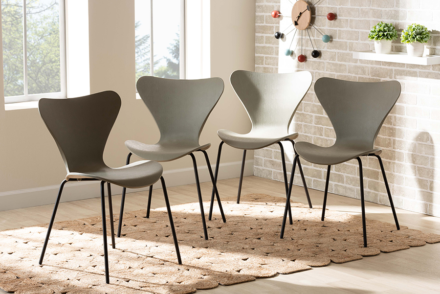 AY-PC11-Beige Plastic-DC 35.04 x 19.69 x 20.47 in. Jaden Modern & Contemporary Plastic & Metal Dining Chair Set, Beige - 4 Piece -  Baxton Studio, 193271215096