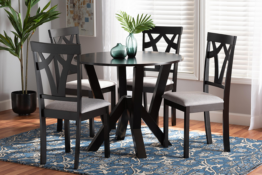 Picture of Baxton Studio Branca-Grey-Dark Brown-5PC Dining Set Branca Modern & Contemporary Dining Set&#44; Grey & Dark Brown - 29.9 x 35.4 x 35.4 in.
