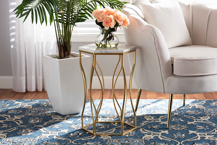 Picture of Baxton Studio H01-97049-Metal-Marble Side Table Kalena Modern & Contemporary Gold Metal End Table with Marble Tabletop