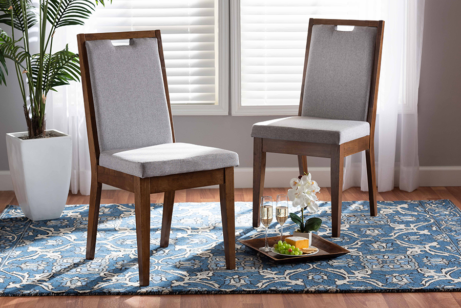 RH2082C-Grey-Walnut-DC-2PK Octavia Modern & Contemporary Grey Fabric Upholstered & Walnut Brown Finished Wood Dining Chair Set - 2 Piece