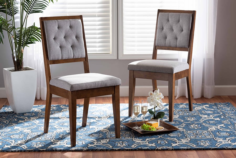 RH2083C-Grey-Walnut-DC-2PK Gideon Modern & Contemporary Grey Fabric Upholstered & Walnut Brown Finished Wood Dining Chair Set - 2 Piece