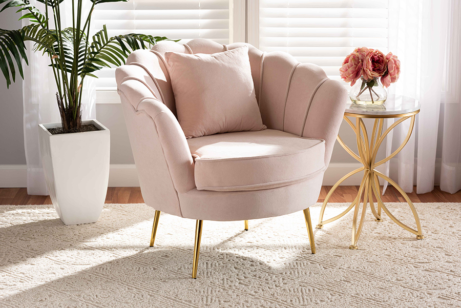 Picture of Baxton Studio DC-02-2-Velvet Light Pink-Chair Garson Glam & Luxe Blush Pink Velvet Fabric Upholstered & Gold Metal Finished Accent Chair