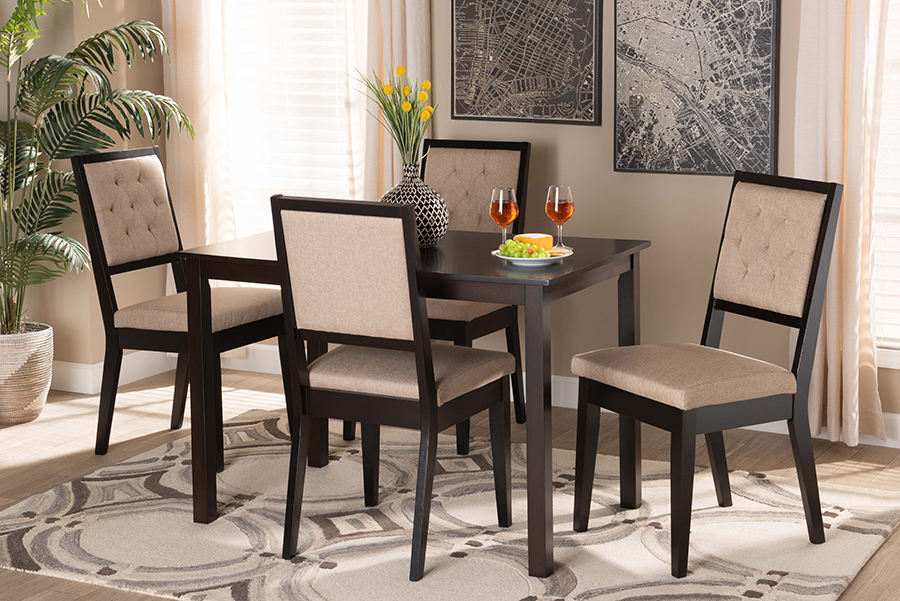 Picture of Baxton Studio Suvi-Sand-Dark Brown-5PC Dining Set Suvi Modern & Contemporary Sand Fabric Upholstered & Dark Brown Finished Wood Dining Set -5 Piece