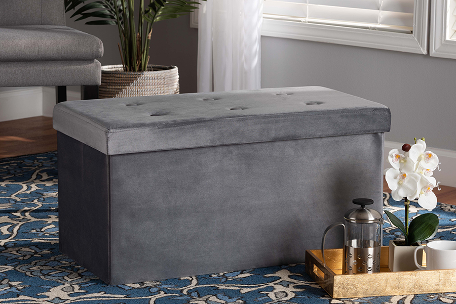 Picture of Baxton Studio 4A-211CH-Velvet-Charcoal-Storage Ottoman Castel Modern & Contemporary Charcoal Velvet Fabric Upholstered Wood Storage Ottoman