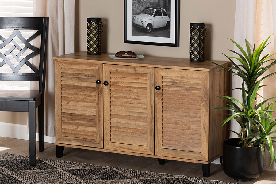 Picture of Baxton Studio FP-04LV-Wotan Oak Coolidge Modern & Contemporary Oak Brown Finished Wood 3-Door Shoe Storage Cabinet