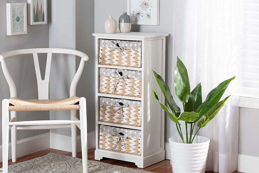 Picture of Baxton Studio TLM1803-White-4 Baskets Rianne Modern Transitional White Finished Wood 4-Basket Storage Unit