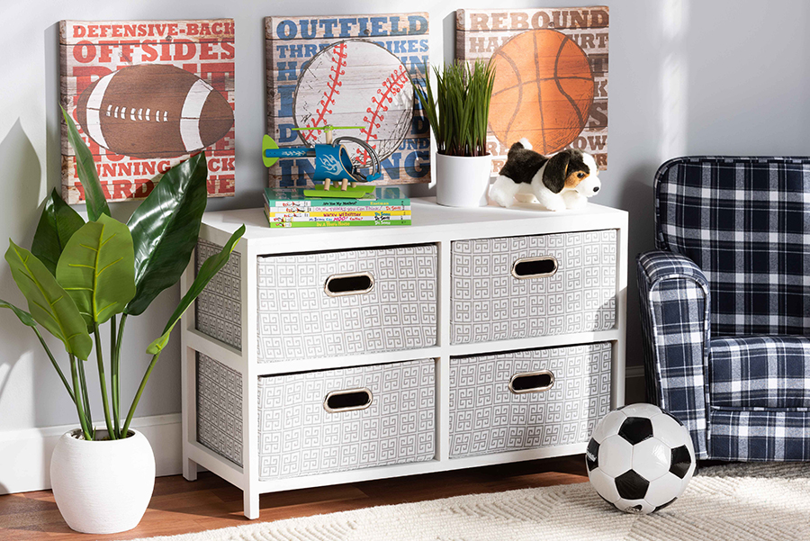 Picture of Baxton Studio L34552-White-4 Baskets Camber Modern & Contemporary White Finished Wood 4-Basket Storage Unit