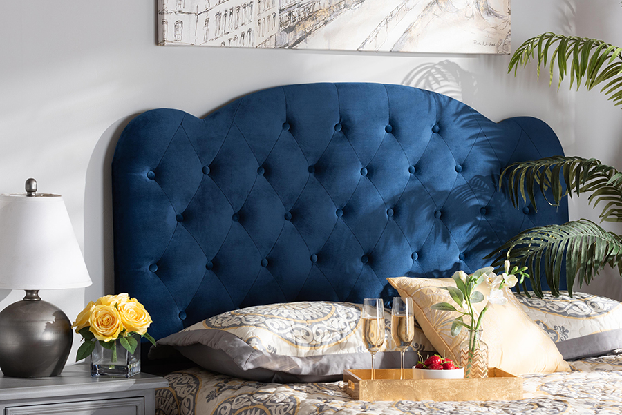 Picture of Baxton Studio Clovis-Navy Blue Velvet-HB-King Clovis Modern & Contemporary Navy Blue Velvet Fabric Upholstered Headboard - King Size