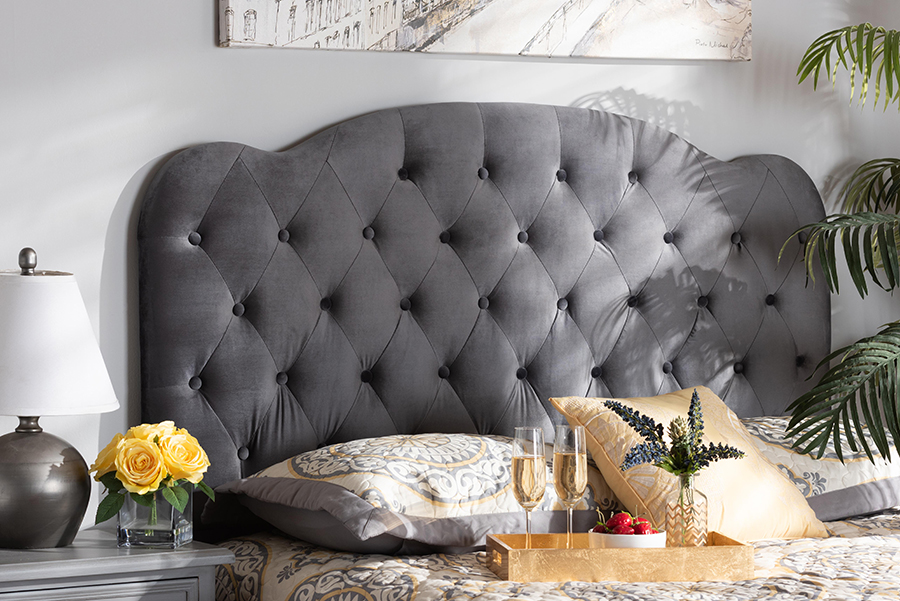 Picture of Baxton Studio Clovis-Grey Velvet-HB-Full Clovis Modern & Contemporary Grey Velvet Fabric Upholstered Headboard - Full Size