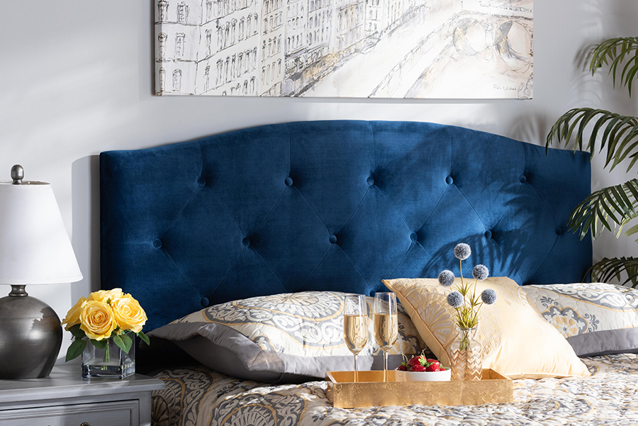 Picture of Baxton Studio Leone-Navy Blue Velvet-HB-Queen Leone Modern & Contemporary Navy Blue Velvet Fabric Upholstered Headboard - Queen Size