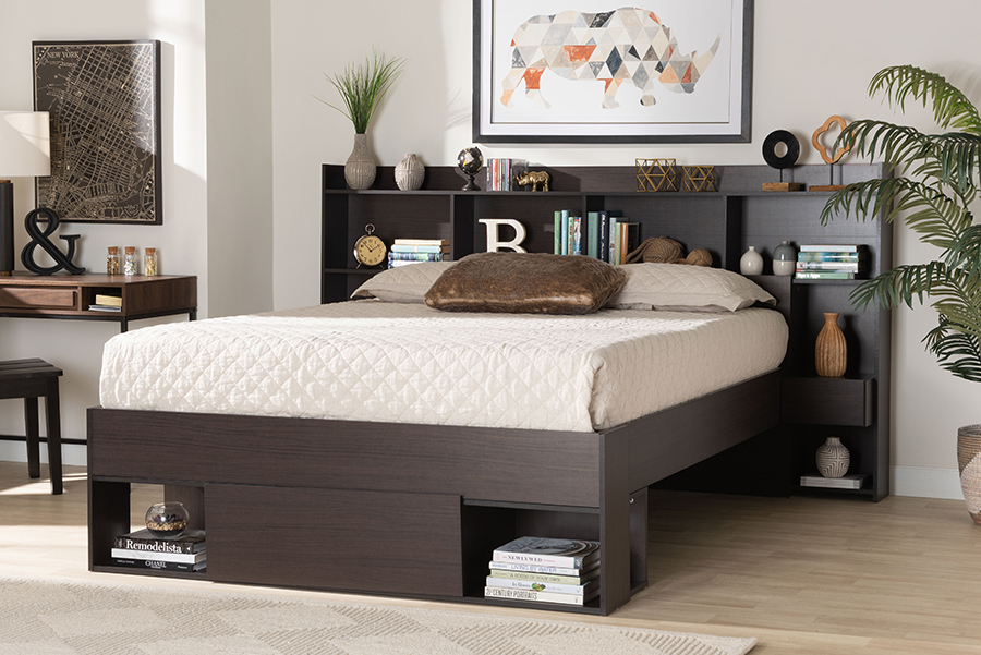 SEBED13031026-Modi Wenge-Queen Dexton Modern & Contemporary Dark Brown Finished Wood Queen Size Platform Storage Bed -  Baxton Studio, 193271274079