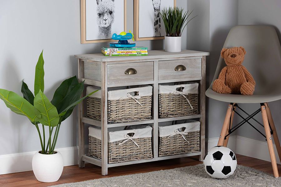 Picture of Baxton Studio FZC200360-Light Grey-Cabinet Vella Modern & Contemporary Grey Finished Wood 2-Drawer Storage Unit with Baskets